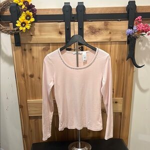 Liz Claiborne Soft Pink Long Sleeve Top with Jeweled Neckline